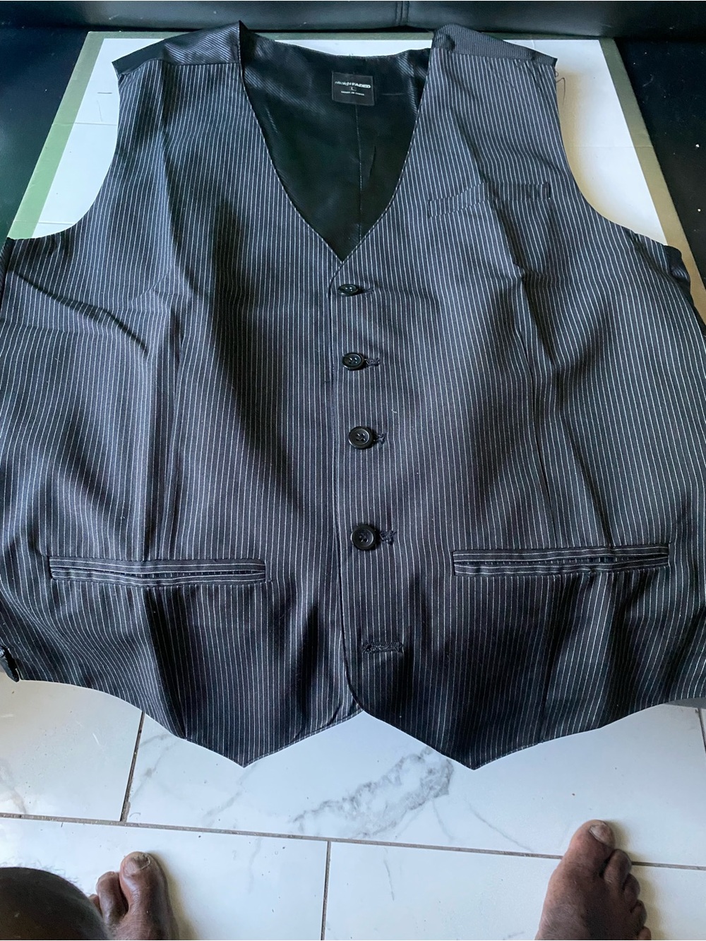 StraightFADED Men's Pinstripe Waistcoat Vest - Black